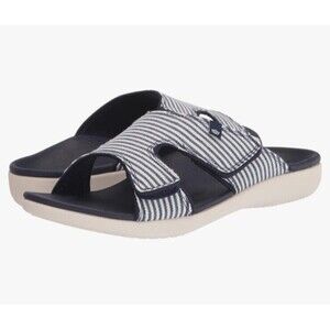 New Spenco Women's Support Sandals Size‎ 5.5 B Stripe Nautical Navy